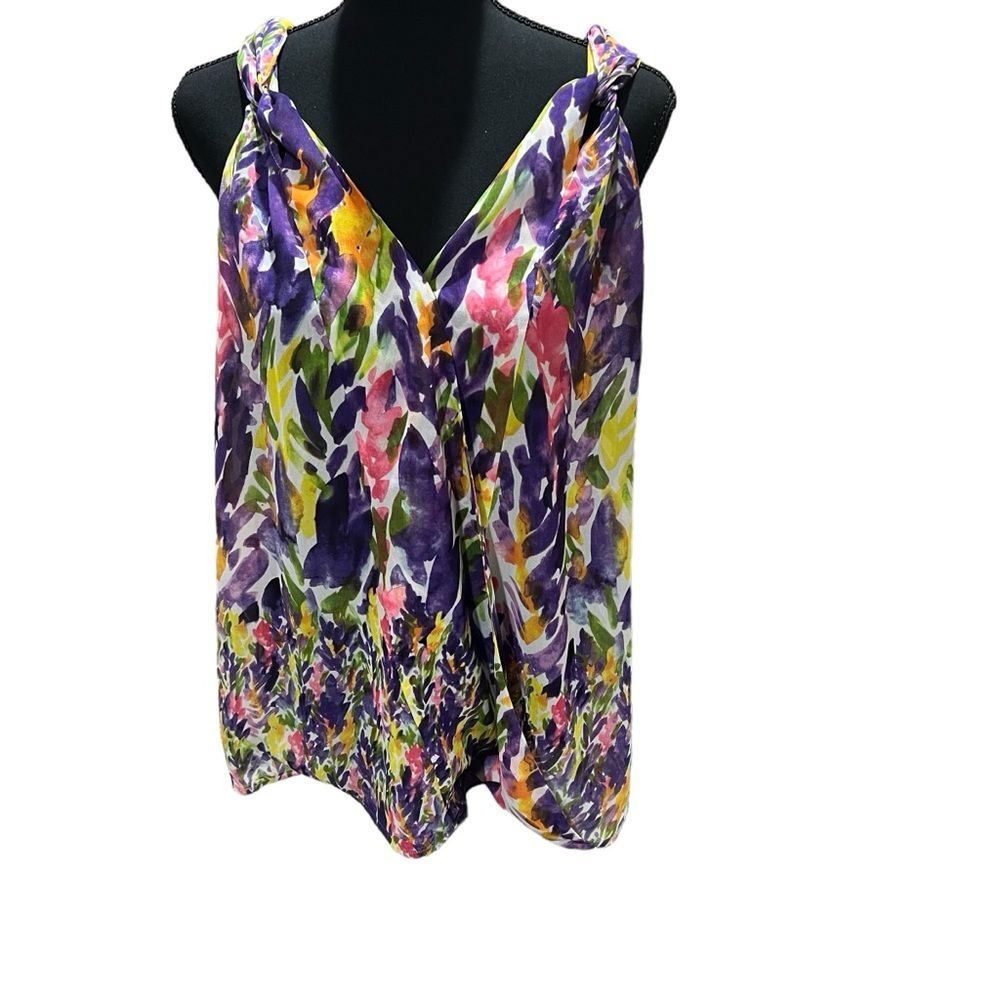 Cabi Petal Chiffon Wrap Tank Top Size Medium Floral Colorful Sleeveless